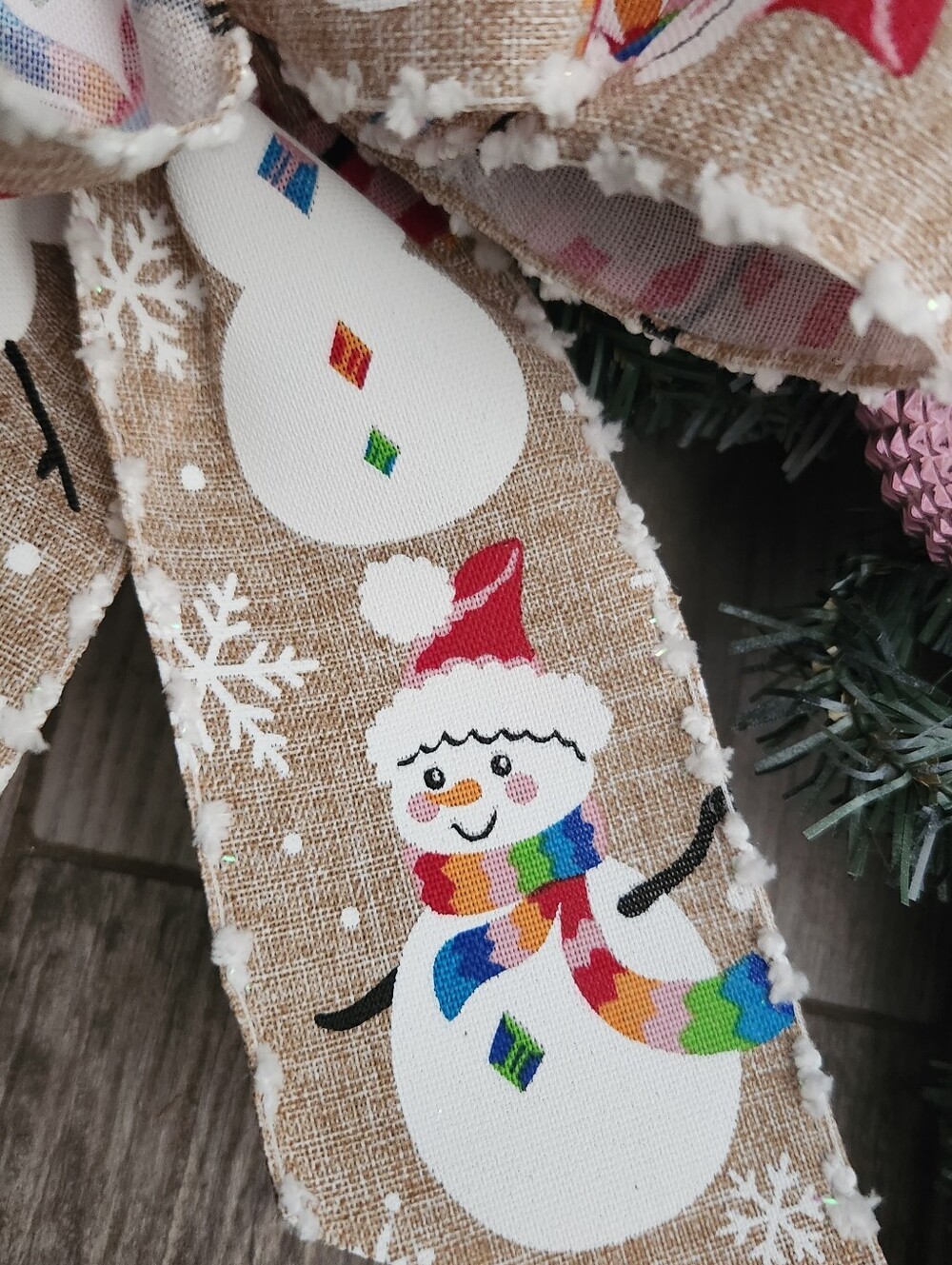 Handmade Vintage-Inspired Christmas Ornament Wreath Snowman 24 Inches - Picture 3 of 11